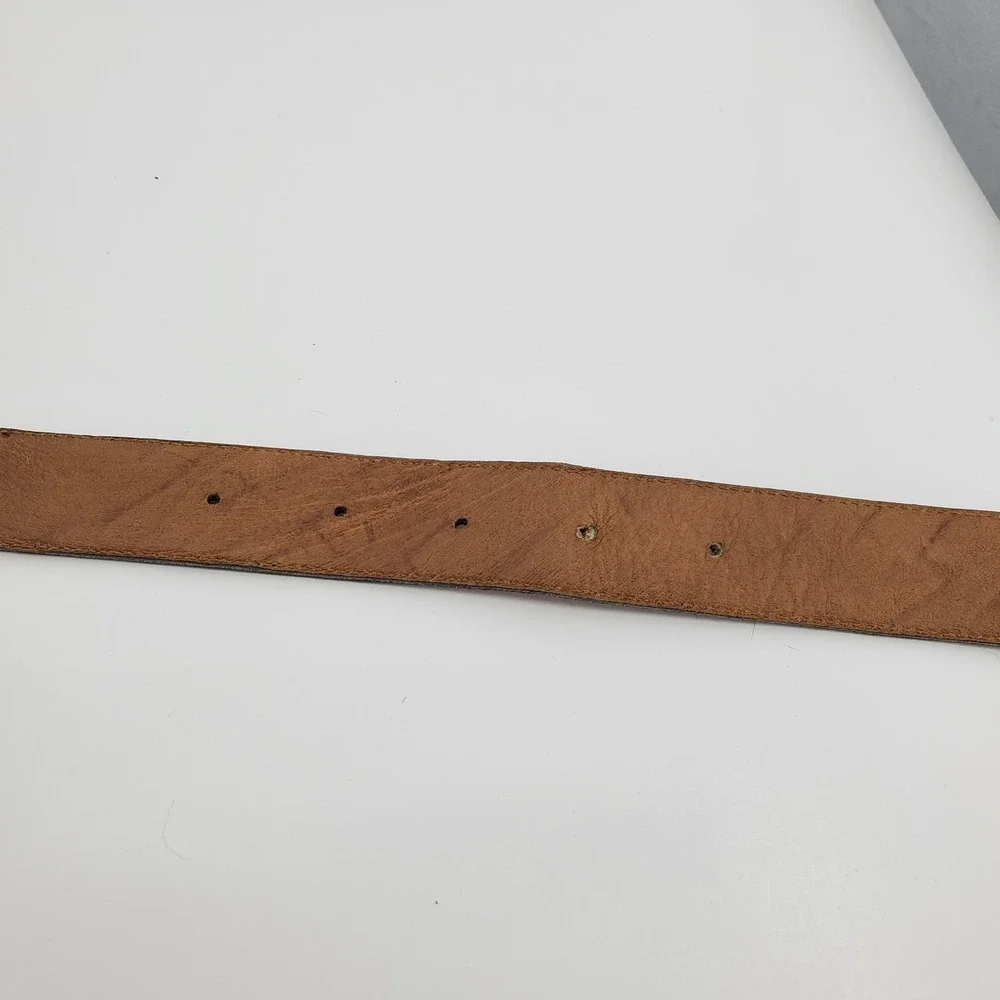 Courteney Men's Ostrich Leather Belt Tan Cognac Brass Buckle Size 42 Safari